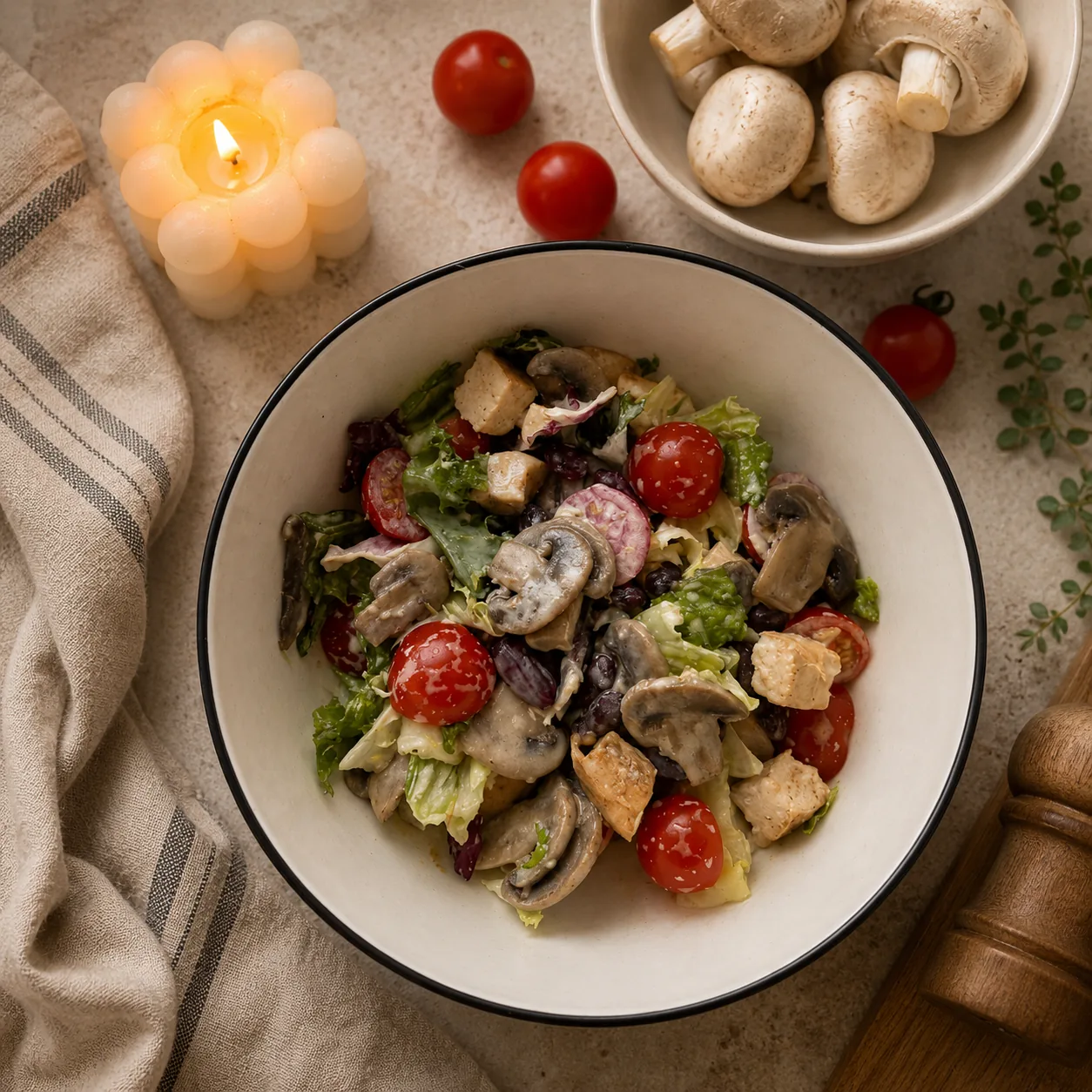 Салат с куриной грудкой и шампиньонами
