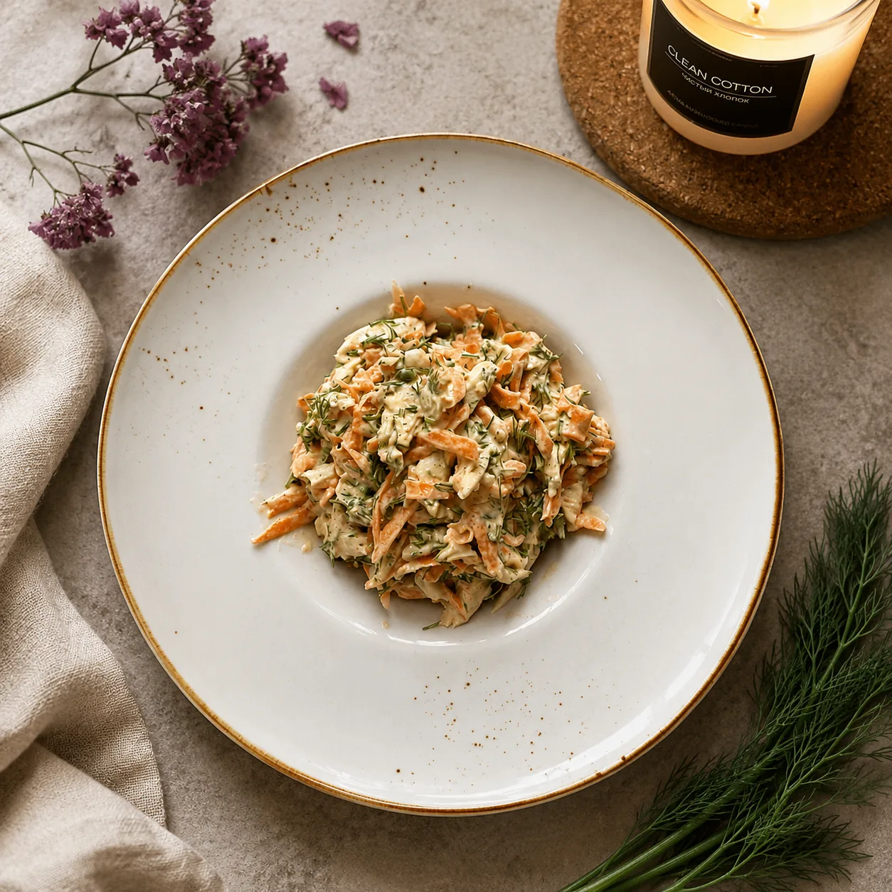 Салат с курицей, морковью и чесноком